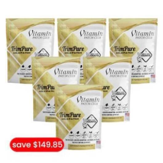 TrimPure Gold Patch illustration promoting risk-free trial and fast delivery